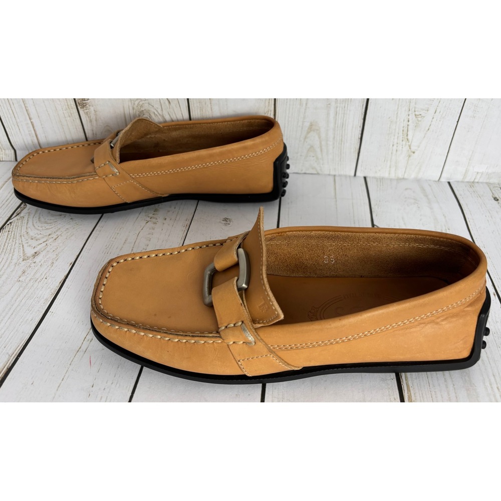 Tods Tan Nubuck Leather Gommino Driving Loafers Buckle Square Toe Italy Sz 35/5 - Picture 4 of 8